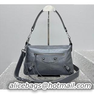 Perfect Cheap Balenciaga Le City Moto Small Shoulder Bag in Arena Storico Lambskin 92601 Grey 2025