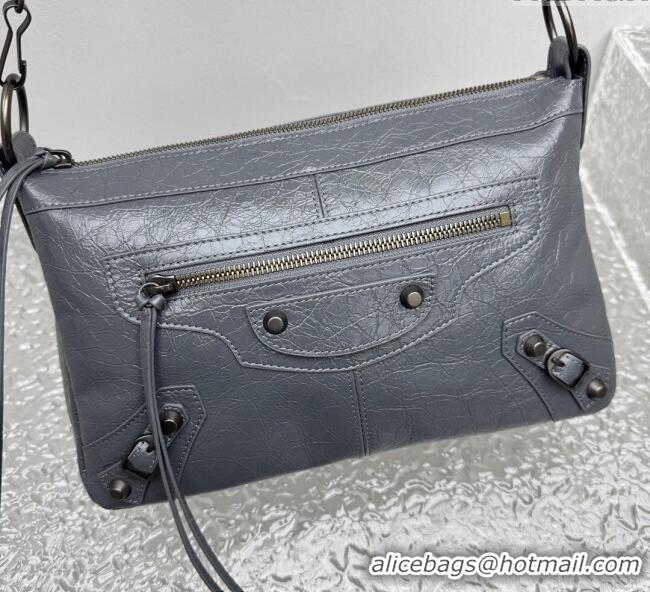 Perfect Cheap Balenciaga Le City Moto Small Shoulder Bag in Arena Storico Lambskin 92601 Grey 2025
