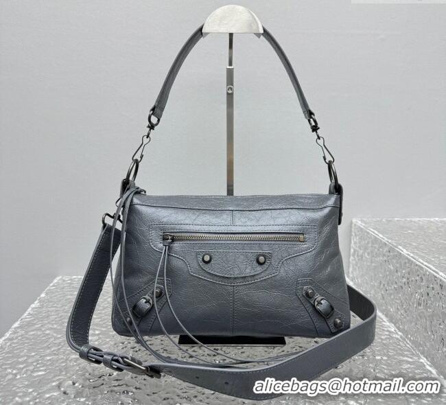 Perfect Cheap Balenciaga Le City Moto Small Shoulder Bag in Arena Storico Lambskin 92601 Grey 2025