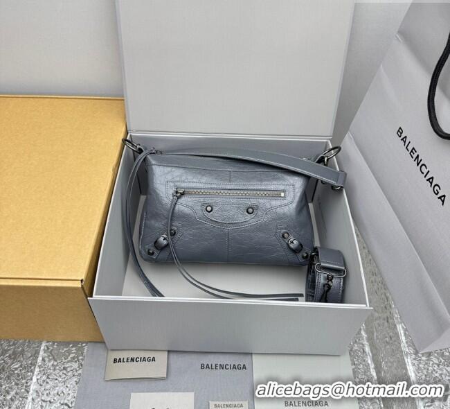 Perfect Cheap Balenciaga Le City Moto Small Shoulder Bag in Arena Storico Lambskin 92601 Grey 2025