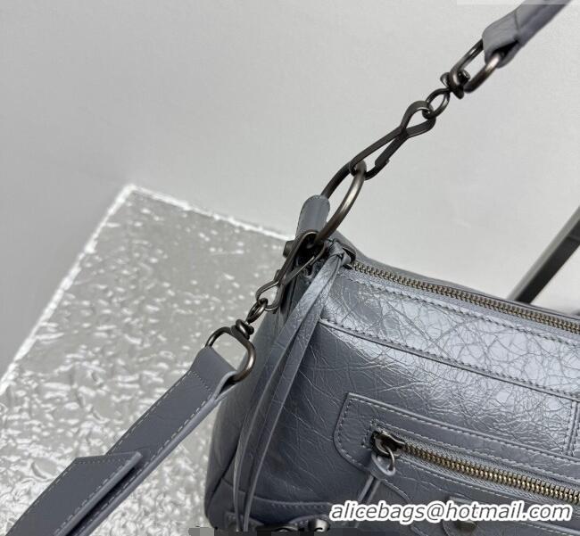 Perfect Cheap Balenciaga Le City Moto Small Shoulder Bag in Arena Storico Lambskin 92601 Grey 2025