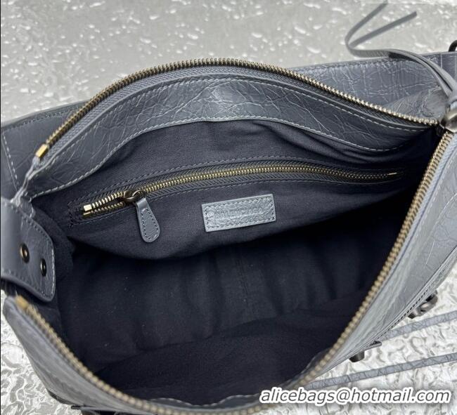 Perfect Cheap Balenciaga Le City Moto Small Shoulder Bag in Arena Storico Lambskin 92601 Grey 2025