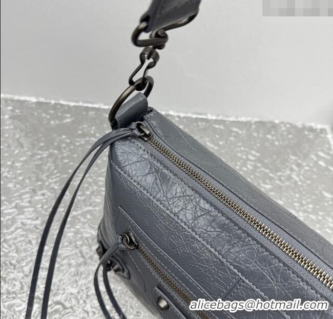 Perfect Cheap Balenciaga Le City Moto Small Shoulder Bag in Arena Storico Lambskin 92601 Grey 2025
