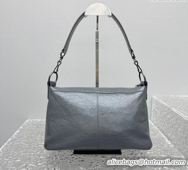 Perfect Cheap Balenciaga Le City Moto Small Shoulder Bag in Arena Storico Lambskin 92601 Grey 2025