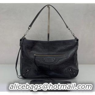 Top Grade Balenciaga Le City Moto Medium Shoulder Bag in Arena Storico Lambskin 92601 Black 2025