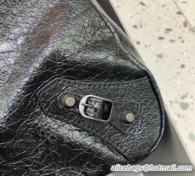 Top Grade Balenciaga Le City Moto Medium Shoulder Bag in Arena Storico Lambskin 92601 Black 2025