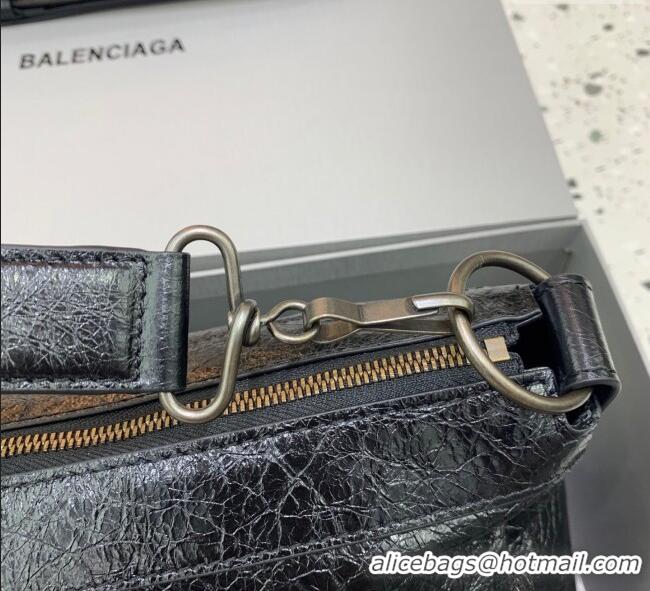 Top Grade Balenciaga Le City Moto Medium Shoulder Bag in Arena Storico Lambskin 92601 Black 2025