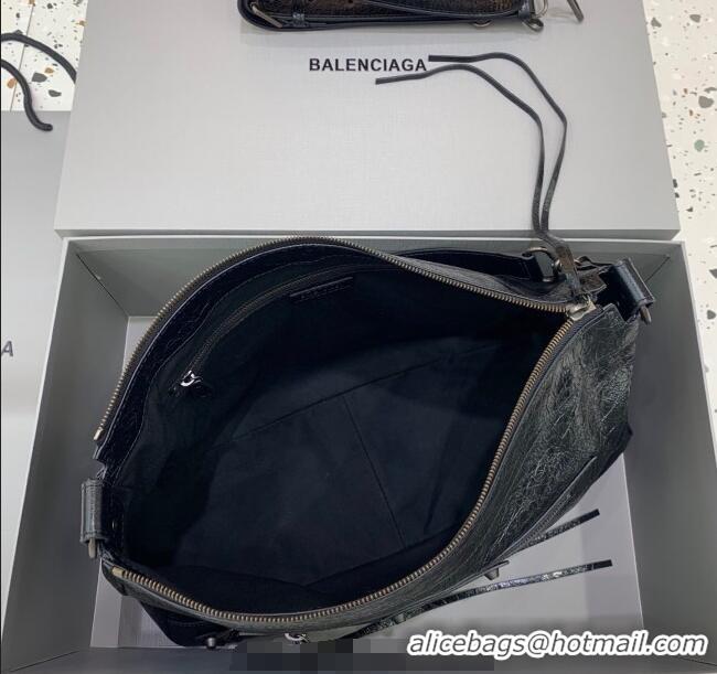 Top Grade Balenciaga Le City Moto Medium Shoulder Bag in Arena Storico Lambskin 92601 Black 2025