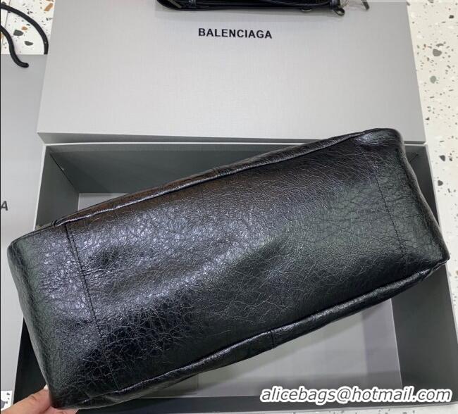Top Grade Balenciaga Le City Moto Medium Shoulder Bag in Arena Storico Lambskin 92601 Black 2025