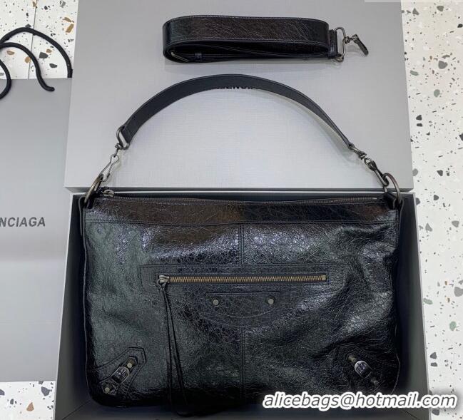 Top Grade Balenciaga Le City Moto Medium Shoulder Bag in Arena Storico Lambskin 92601 Black 2025