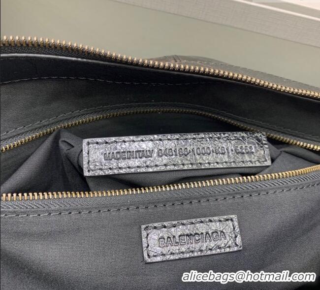 Top Grade Balenciaga Le City Moto Medium Shoulder Bag in Arena Storico Lambskin 92601 Black 2025