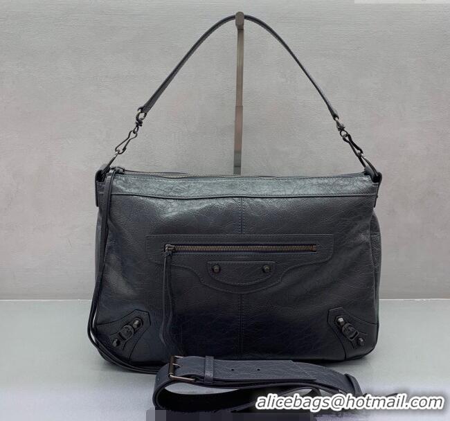 Market Sells Balenciaga Le City Moto Medium Shoulder Bag in Arena Storico Lambskin 92601 Grey 2025