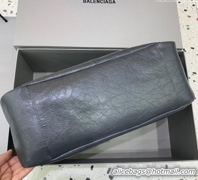 Market Sells Balenciaga Le City Moto Medium Shoulder Bag in Arena Storico Lambskin 92601 Grey 2025