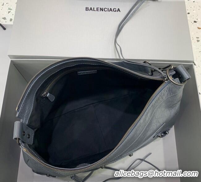 Market Sells Balenciaga Le City Moto Medium Shoulder Bag in Arena Storico Lambskin 92601 Grey 2025