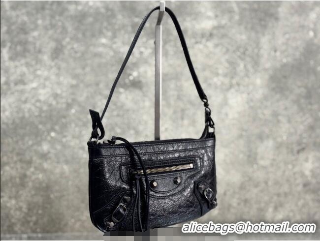 Well Crafted Balenciaga Le City Pouch Bag On Strap in Arena Storico Lambskin 0904 Black 2025