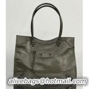 Big Discount Balenciaga Le City Tote Bag Medium in Arena Storico Lambskin 1029 Army Green 2025