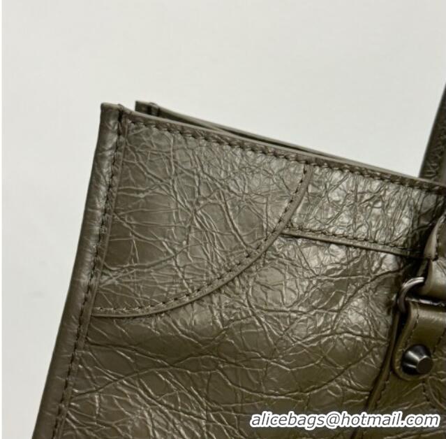 Big Discount Balenciaga Le City Tote Bag Medium in Arena Storico Lambskin 1029 Army Green 2025