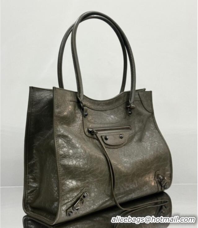 Big Discount Balenciaga Le City Tote Bag Medium in Arena Storico Lambskin 1029 Army Green 2025