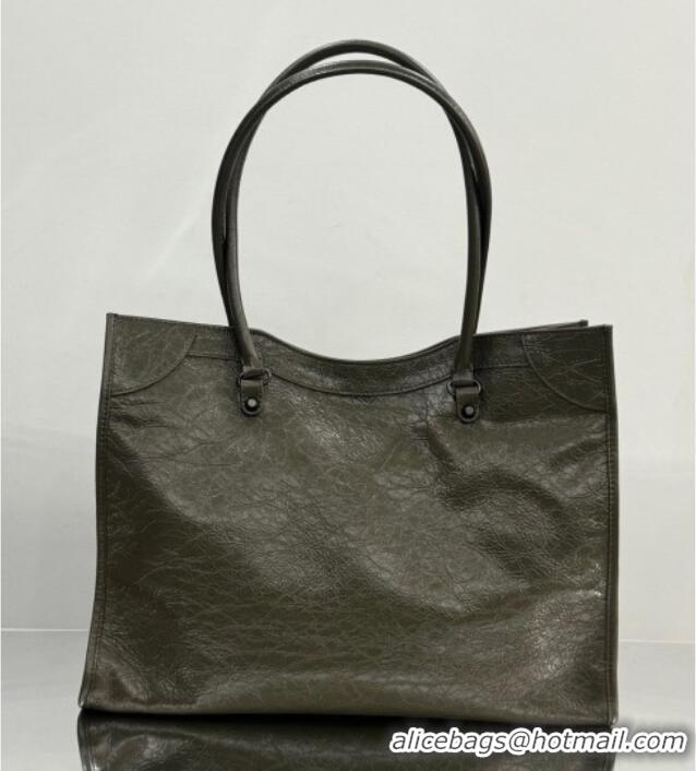 Big Discount Balenciaga Le City Tote Bag Medium in Arena Storico Lambskin 1029 Army Green 2025