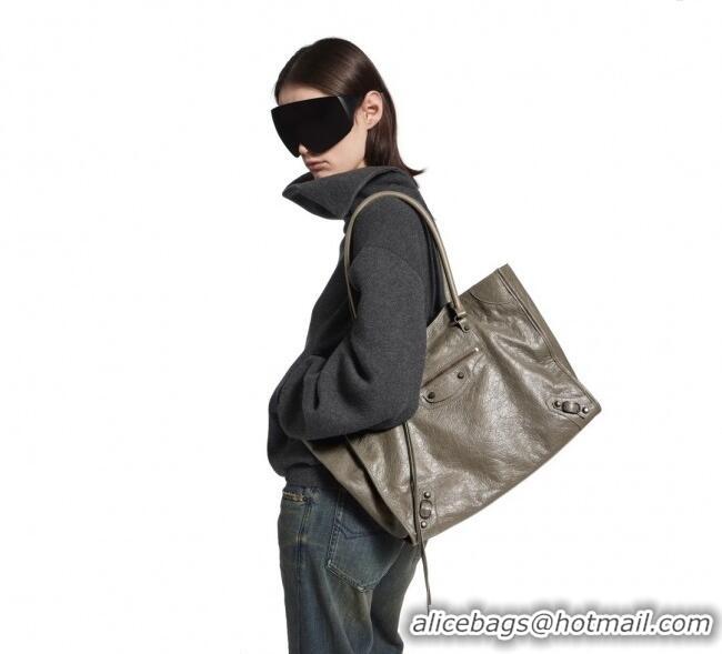 Big Discount Balenciaga Le City Tote Bag Medium in Arena Storico Lambskin 1029 Army Green 2025