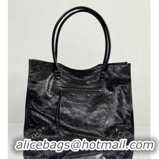 Promotional Balenciaga Le City Tote Bag Medium in Arena Storico Lambskin 1029 Black 2025