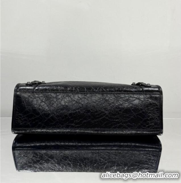 Promotional Balenciaga Le City Tote Bag Medium in Arena Storico Lambskin 1029 Black 2025