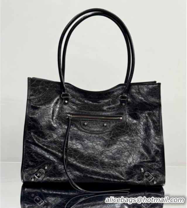Promotional Balenciaga Le City Tote Bag Medium in Arena Storico Lambskin 1029 Black 2025