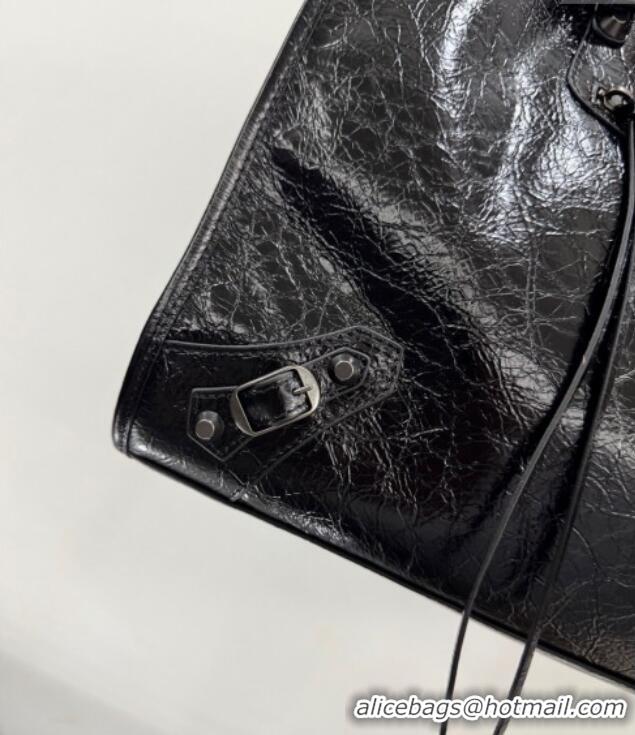 Promotional Balenciaga Le City Tote Bag Medium in Arena Storico Lambskin 1029 Black 2025