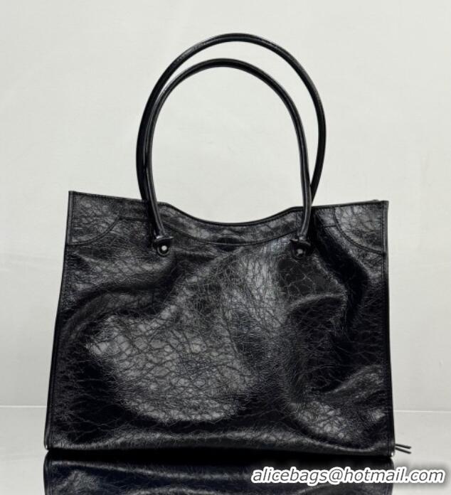 Promotional Balenciaga Le City Tote Bag Medium in Arena Storico Lambskin 1029 Black 2025