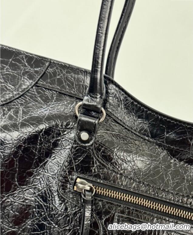 Promotional Balenciaga Le City Tote Bag Medium in Arena Storico Lambskin 1029 Black 2025