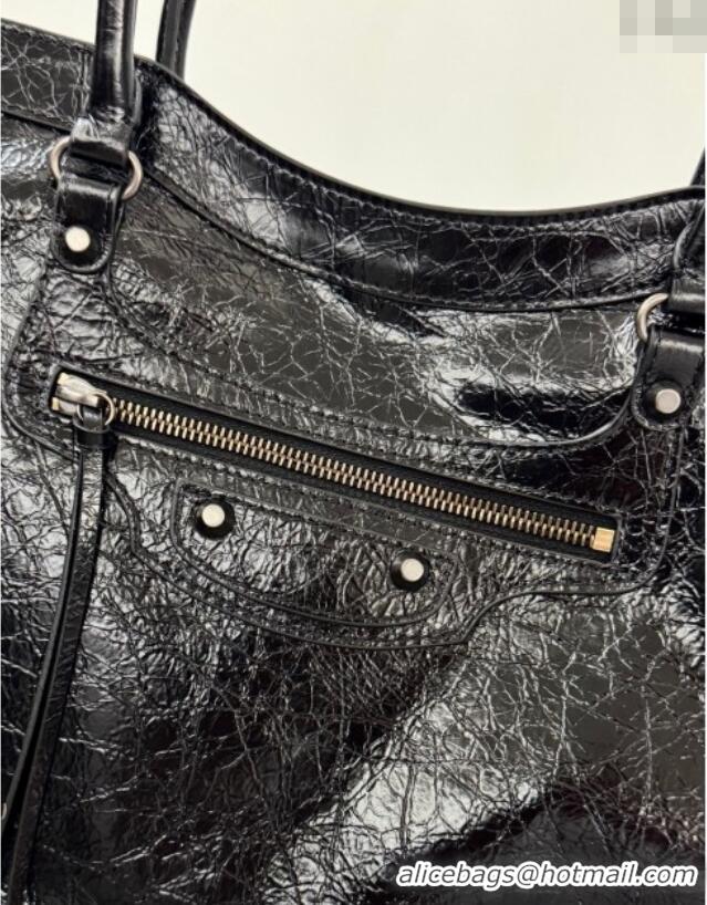 Promotional Balenciaga Le City Tote Bag Medium in Arena Storico Lambskin 1029 Black 2025