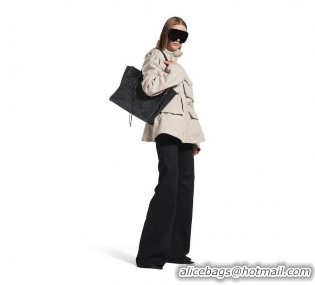 Promotional Balenciaga Le City Tote Bag Medium in Arena Storico Lambskin 1029 Black 2025