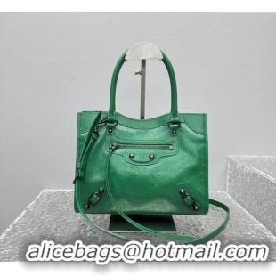 Top Design Balenciaga Le City Tote Bag Small in Arena Storico Lambskin 1029 Green 2025