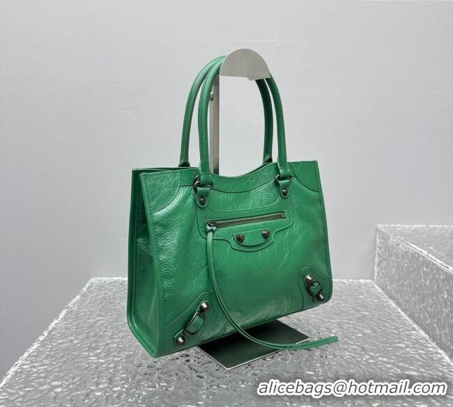 Top Design Balenciaga Le City Tote Bag Small in Arena Storico Lambskin 1029 Green 2025