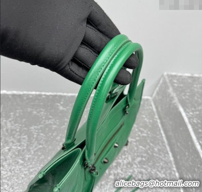 Top Design Balenciaga Le City Tote Bag Small in Arena Storico Lambskin 1029 Green 2025