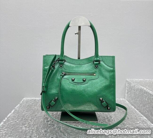 Top Design Balenciaga Le City Tote Bag Small in Arena Storico Lambskin 1029 Green 2025