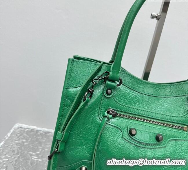 Top Design Balenciaga Le City Tote Bag Small in Arena Storico Lambskin 1029 Green 2025