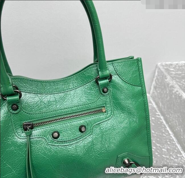 Top Design Balenciaga Le City Tote Bag Small in Arena Storico Lambskin 1029 Green 2025