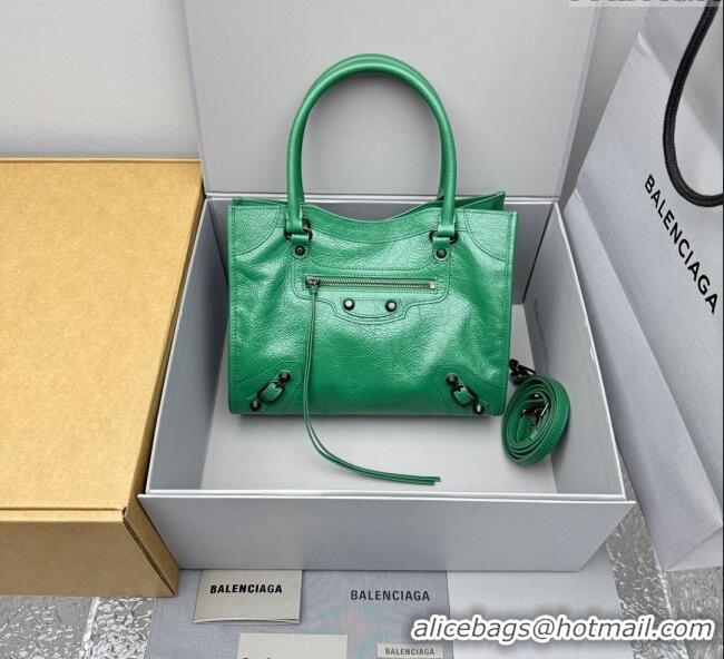 Top Design Balenciaga Le City Tote Bag Small in Arena Storico Lambskin 1029 Green 2025