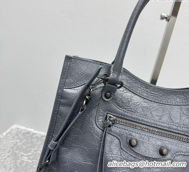 Luxury Discount Balenciaga Le City Tote Bag Small in Arena Storico Lambskin 1029 Grey 2025