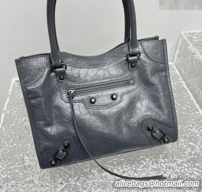 Luxury Discount Balenciaga Le City Tote Bag Small in Arena Storico Lambskin 1029 Grey 2025