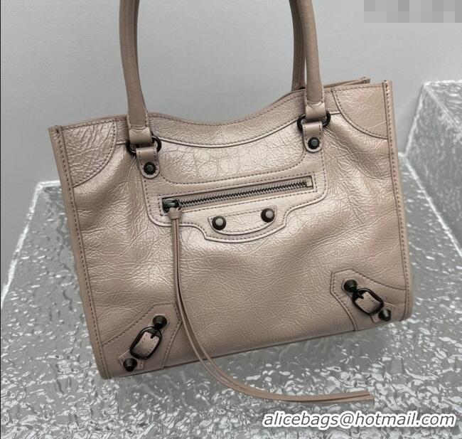 Top Quality Balenciaga Le City Tote Bag Small in Arena Storico Lambskin Sesame 1029 Beige 2025