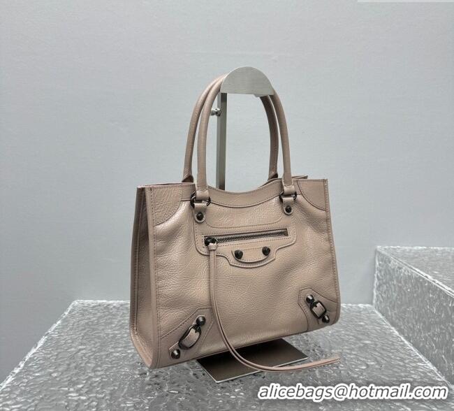 Top Quality Balenciaga Le City Tote Bag Small in Arena Storico Lambskin Sesame 1029 Beige 2025