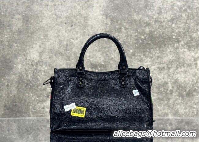 Buy Discount Balenciaga Le City Bag Small in black Arena Storico lambskin with printed stickers B0623 2025