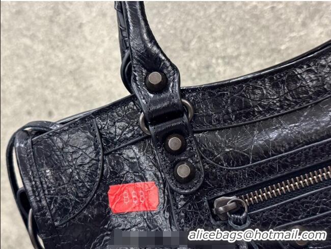 Buy Discount Balenciaga Le City Bag Small in black Arena Storico lambskin with printed stickers B0623 2025