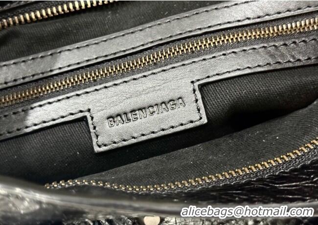 Buy Discount Balenciaga Le City Bag Small in black Arena Storico lambskin with printed stickers B0623 2025