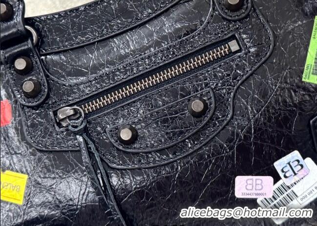 Buy Discount Balenciaga Le City Bag Small in black Arena Storico lambskin with printed stickers B0623 2025