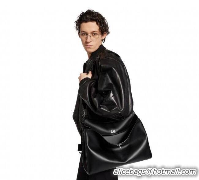 Pretty Style Balenciaga Men's Rodeo Messenger Bag in black smooth calfskin, aged-silver hardware B0116 2025