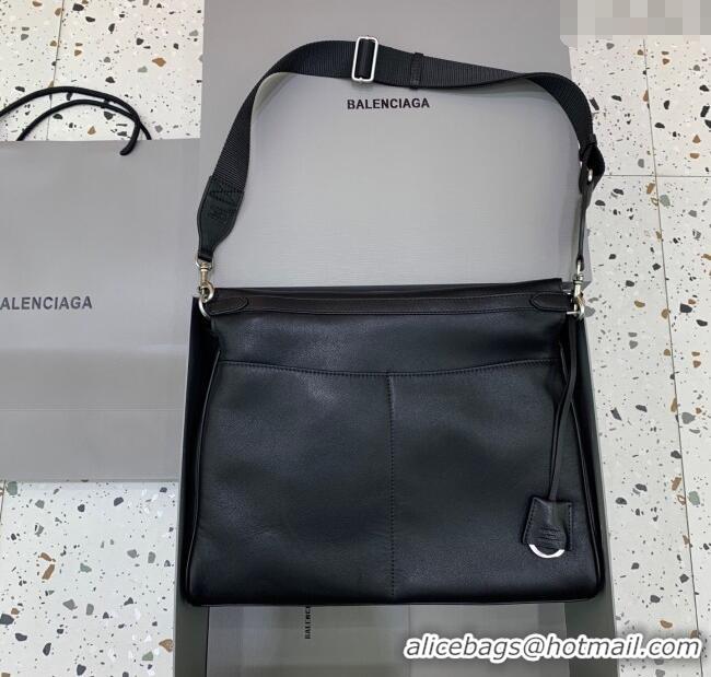 Pretty Style Balenciaga Men's Rodeo Messenger Bag in black smooth calfskin, aged-silver hardware B0116 2025