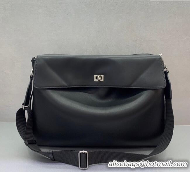 Pretty Style Balenciaga Men's Rodeo Messenger Bag in black smooth calfskin, aged-silver hardware B0116 2025